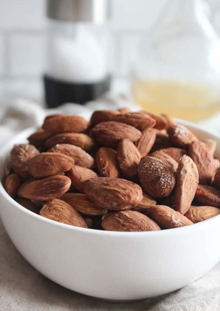a close up of almonds in a bowl